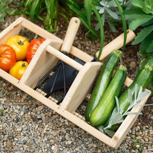 Garden Basket Hod tote gift for carrying vegetables and flowers with center divider for tools seeds and supplies from Red Cedar image 4