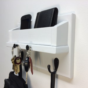 Entryway organizer wall hung with key holders, mail organizer pocket,  face mask holder, coat hooks, small compact size