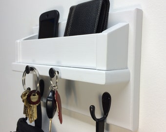 Wall Mounted Entryway Organizer: Key Holder, Mail Pocket & Coat Hooks