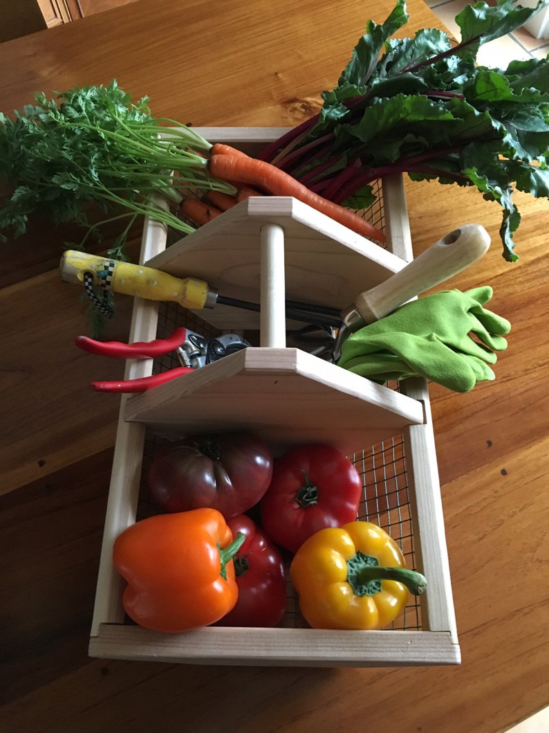 Garden Basket Hod tote gift for carrying vegetables and flowers with center divider for tools seeds and supplies from Red Cedar image 5