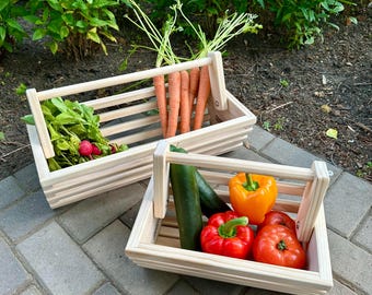 Solid Pine garden Harvest Basket, Tote, Garden Hod