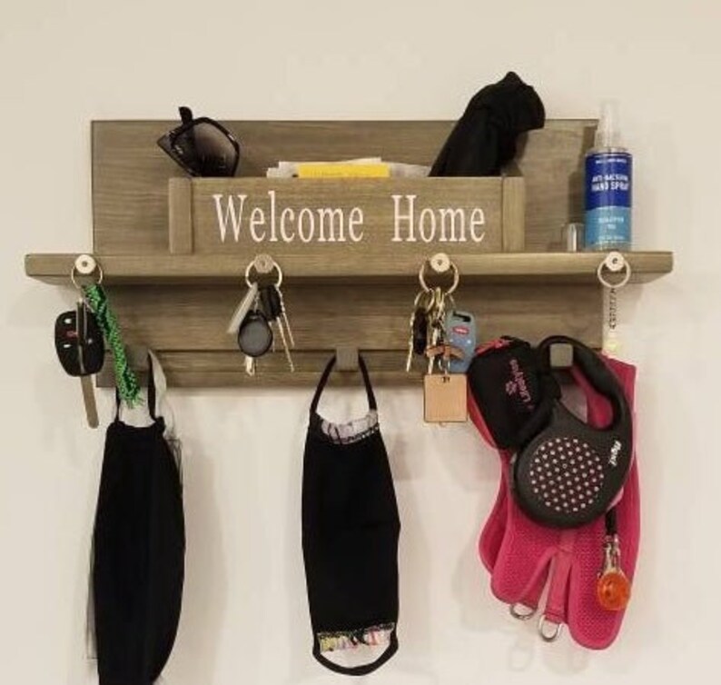 Entryway Mail Organizer Key Holder Dog Leash Holder Wall Etsy