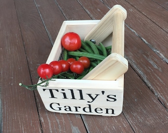 Child's Red Cedar Garden Basket: Small Tote Hod with Handle