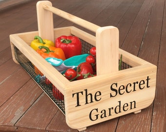 Personalized Garden Harvest Basket: Cedar Wood Medium or Large Sizes