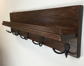 Handmade Wooden Coat Rack Shelf: Mail Organizer, Key & Leash Holder