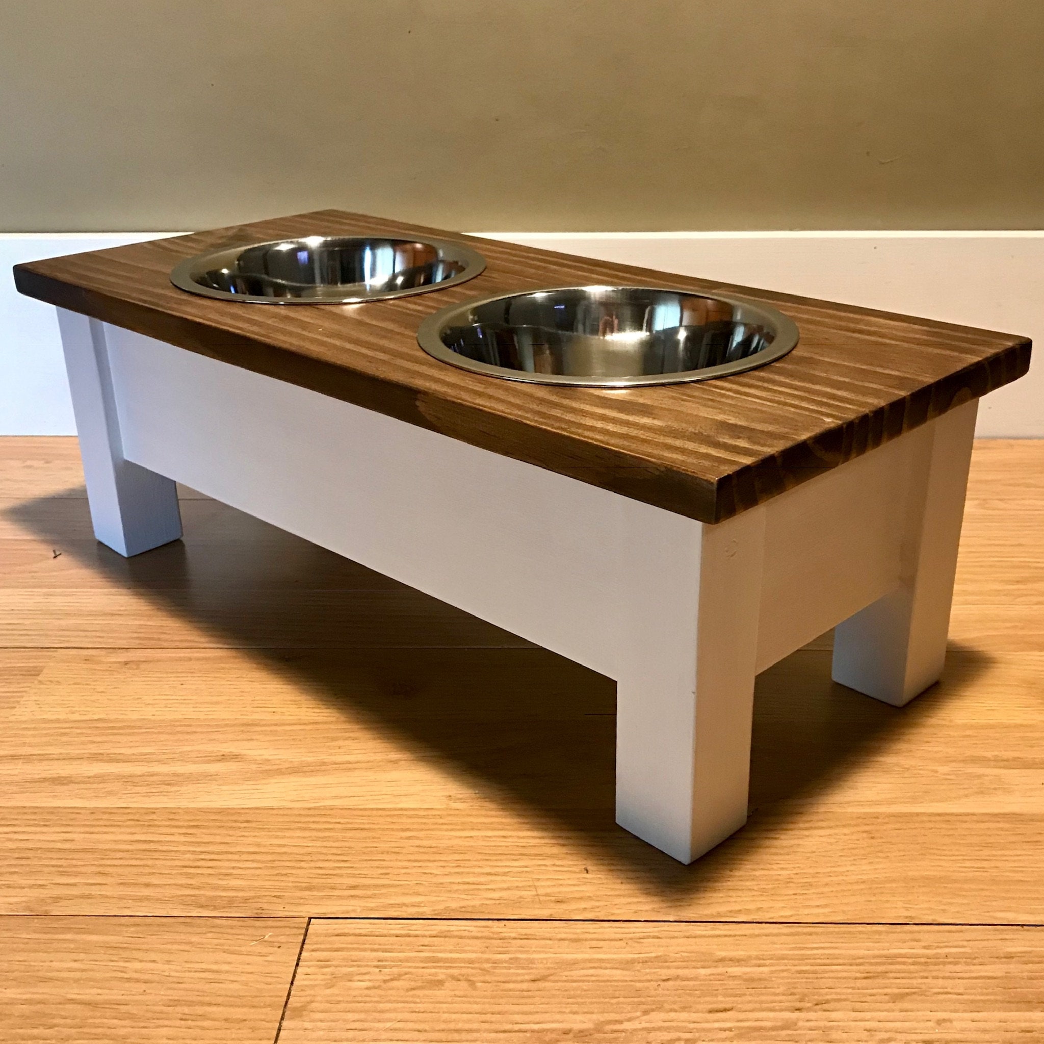 Elevated Wood Cat Feeder - Small Dog Feeder- with Stainless Steel Bowls  Included - Made to Order — Rusticcraft Designs