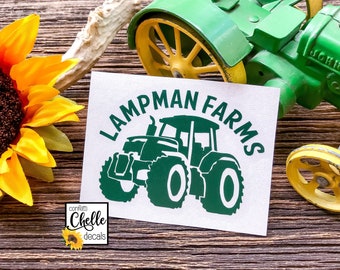 Custom Tractor Decal Sticker | 30 Colors | Your Text |  Car Truck Jeep | Hard Hat Decal