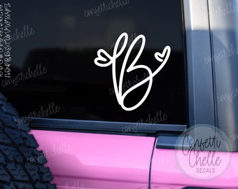 Car Decal | CUTE Single Initial Decal | Initial with Heart Loop Accent Decal | Pick A Letter A through Z