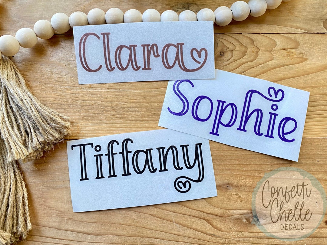 Vinyl Name Decal Sticker With Heart Loop Detail | Name Sticker ...