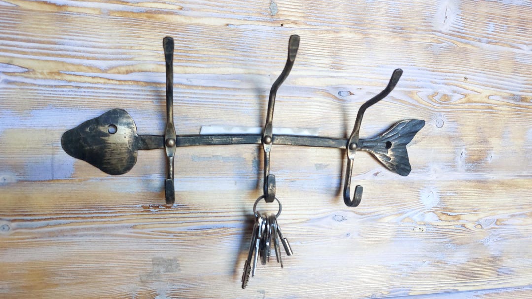 Hand-forged Fishbone Hook Rack | Unique Metal Wall Hooks | Rustic Home ...
