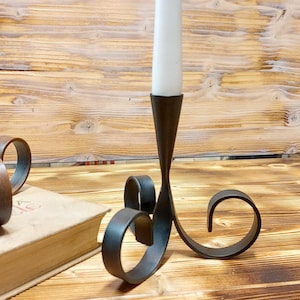 Hand-Forged Rustic Taper Candle Holder, Wrought Iron Scroll Design, Vintage Metal Candle Stand for Home Decor vintage decor,gift