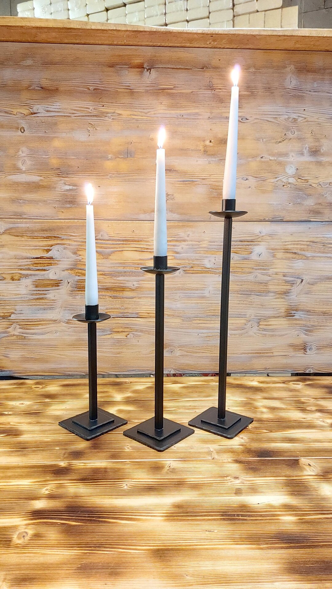 Vintage Hand-forged Metal Candlestick Holders – Set of 3 | Scandinavian ...