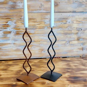Vintage Wavy Iron Candle Holders – Hand-Forged Minimalist Pair in Rustic Black & Rust Finish | Scandinavian-Inspired Decor