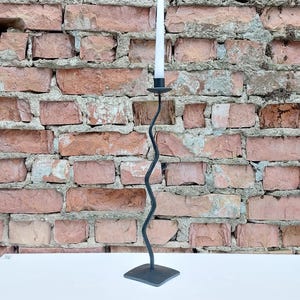 Hand-Forged Wavy Iron Candle Holder | 46 cm (18.1 in) Tall | Rustic Blacksmith Decor | Unique Taper Candle Stand for Home or Events&quot;