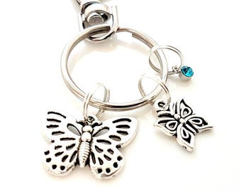 Butterfly Bag Charm, Butterfly Gift Ideas, Mother's Day Gift, Butterfly Charm Keyring, Silver Butterfly Gift