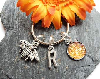 Personalised Bee Keyring, Customised Initial Keychain, Bee Gift Ideas, Pick Me Up, Bee Keeper Gift, Gift For Mum