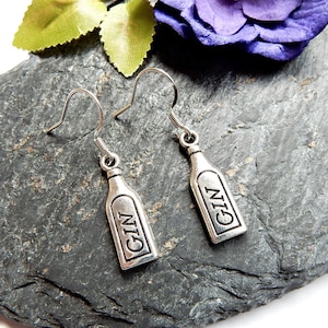 Silver Gin Bottle Earrings, Gin Earrings, Novelty Gag Gift, Gin Jewellery, Hen Party