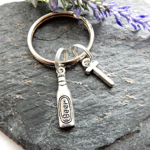 Beer Keyring, Father&#39;s Day Gifts, Beer Bottle Keychain, Small Alcohol Gift For Him, Personalised