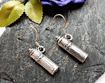 Hairspray Earrings, Hairdresser Gift, Trainee Hairdresser, New Stylist, Novelty Jewellery, Gift For Her, Silver Dangle