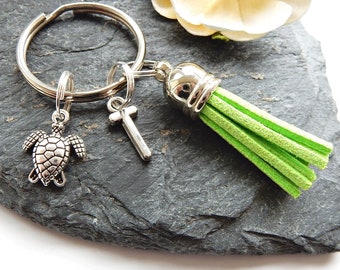 Personalised Turtle Keychain, Tassel Keyring, Sea Turtle Gifts, Ocean Lover, Beach House Key Fob, Bag Charm Clasp, Gift For Her, Marine Life