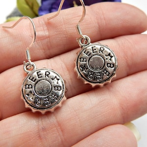 Silber Bier Flasche Kappe Ohrringe, Flasche Top Schmuck, Bier Top Ohrringe, Bier Schmuck