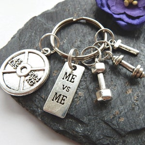 Motivational Gym Keychain, Men's Weight Lifting Keyring, Personal Trainer, Me v Me, Gym Lover, Fitness Gift For Him, Bag Clasp