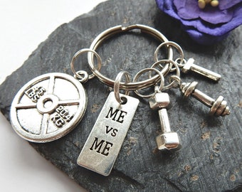 Motivational Gym Keychain, Men's Weight Lifting Keyring, Personal Trainer, Me v Me, Gym Lover, Fitness Gift For Him, Bag Clasp