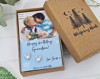 Photo Gift For Grandma, Crystal Heart Earrings, Personalised Nana Present, From Grandchildren