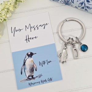 Porte-clés pingouin, porte-clés personnalisé avec pierre de naissance, remplissage de bas de Noël, cadeaux manchots empereurs, fond de carte message,