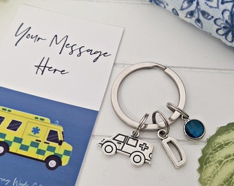 Ambulance Driver Keychain, Paramedic Gift, Personalised Birthstone Keyring, Newly Qualified, NHS Retirement