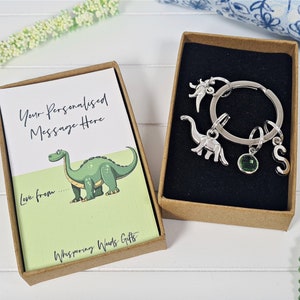 Dinosaurier Schlüsselbund, T-Rex Geschenke, personalisierte Birthstone Schlüsselring, Dinosaurier Geschenk, Partygeschenke, Jungen und Mädchen