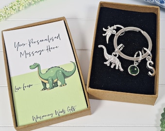 Dinosaur Keychain, T-rex Gifts, Personalised Birthstone Keyring, Dinosaur Present, Party Favours, Boys and Girls