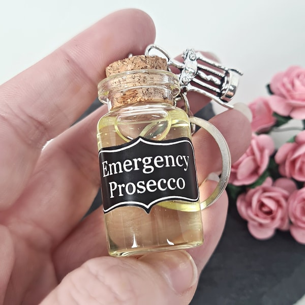 Prosecco Gifts, Valentines Day, Emergency Prosecco Keyring, Funny Gift For Women, Cheer Someone Up, Spoof Gag Novelty, Bottle Keychain