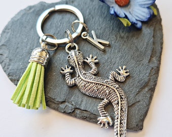 Personalised Lizard Keychain: Initial and Tassel Gecko Gift
