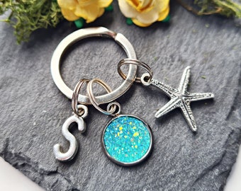 Personalised Starfish Keyring, Beach Lover Gift, Surfer Keychain, Starfish Gifts, Gift For Her, Seaside, Initial Charm Keychains