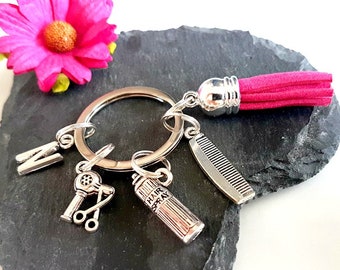 Hairdresser Gift, Tassel Keychain, Mobile Hair Stylist, Personalised, Bag Clasp Charm, Newly Qualified