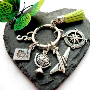 Travel Gift, Personalised Travelling Keychain, Adventure Explorer, Gap Year Keyring, Aeroplane Passport Compass
