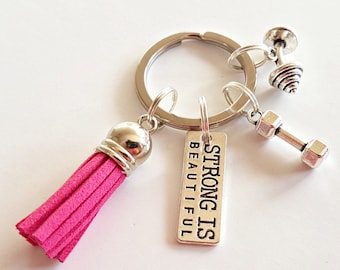 Gym Keyring, Fitness Motivation Key chain, Strong is Beautiful, Weight Lifting Keyring, Personal Trainer Gifts