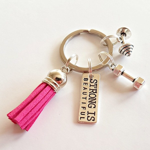 Gym Keyring, Fitness Motivation Key chain, Strong is Beautiful, Weight Lifting Keyring, Personal Trainer Gifts