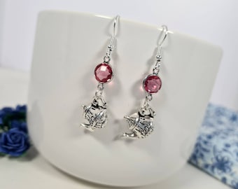 Silver Teapot Earrings, Birthstone Gift, Tea Drinker Gifts, Dangle Drop, Sports Jewellery, Tea Lover