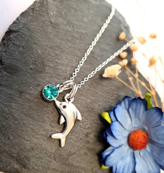 Personalised Dolphin Necklace Dolphin Jewellery Birthstone Necklace Ocean Lover Gift for Her Beach Gift Etsy Canada