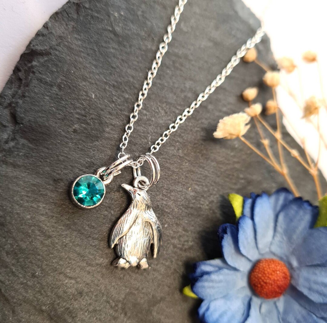 Penguin Necklace Cute Penguin Jewellery Birthstone Necklace Ocean Lover Animals Gift for Her Etsy