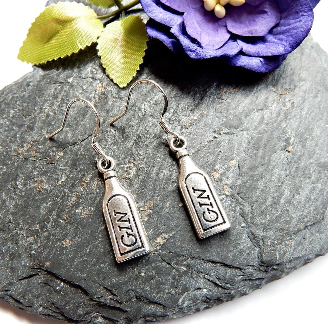 Silver Gin Bottle Earrings, Gin Earrings, Novelty Gag Gift, Gin Jewellery, Hen Party Etsy