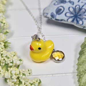 Rubber Duck Necklace, Birthstone Jewellery, Personalised Yellow Duck Neck Chain, Cute Fun Gift