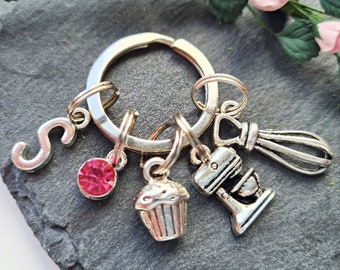 Personalised Baking Keychain, Cake Maker Gifts, Birthstone Cupcake Keyring, Pastry Chef, Gift For Mum, Grandma