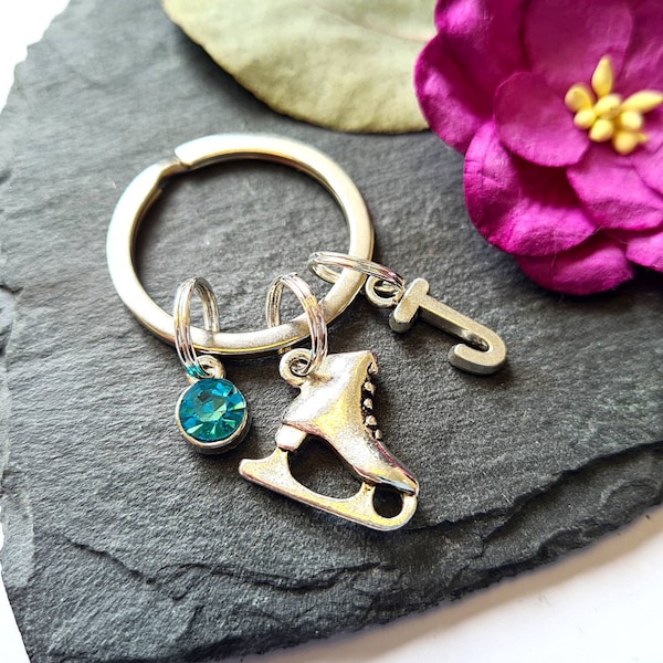 Personalised Ice Skating Birthday Keychain, Ice Skater Gift, Birthstone Keychain, Winter Sports, Skater Keyrings