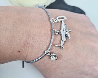 Silver Shark Bracelet, Personalised Cord Shark Bracelet