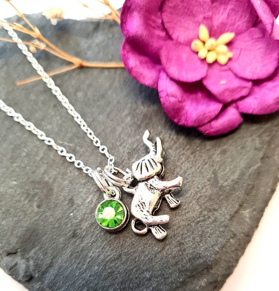 Personalised Elephant Necklace Elephant Jewellery Birthstone Necklace Animal Lover Gift for Her Etsy