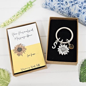 Zonnebloem sleutelhanger, geboortesteen tas sluiting, zonnebloem geschenken, tuinman, dames sleutelhanger, gepersonaliseerd, fleur je dag op