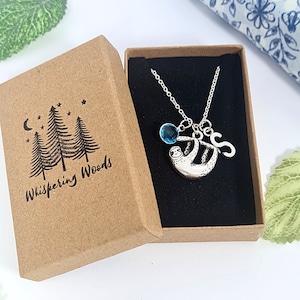 Personalised Sloth Necklace, Sloth Gifts, Birthstone Pendant, Pick Me Up, Gift For Her, Chilled Animal Lover, Girls Present